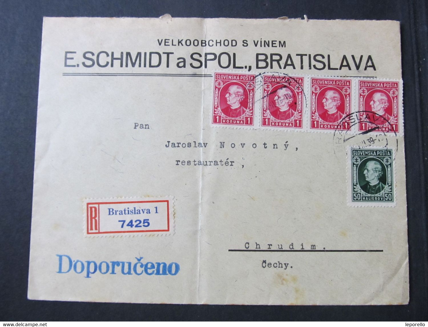 BRIEF Bratislava - Chrudim 1939   / H8704 - Altri & Non Classificati