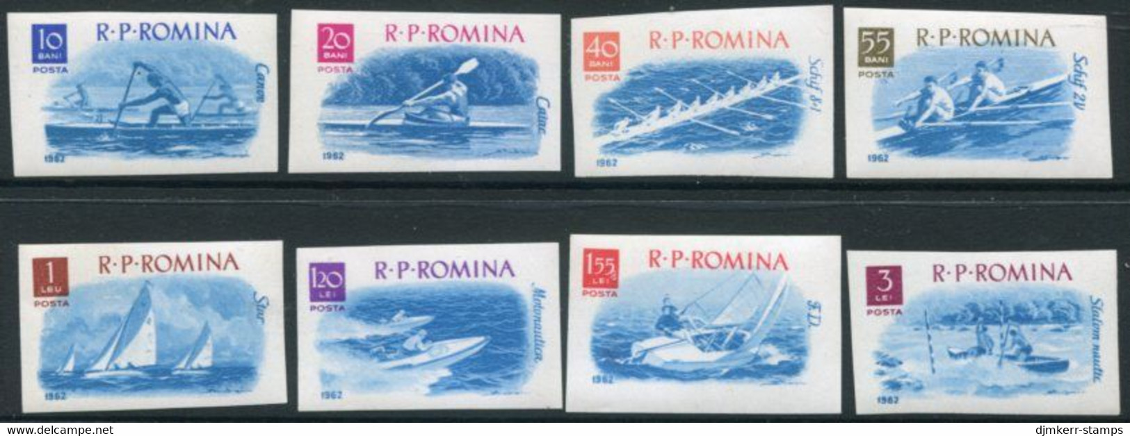 ROMANIA 1962 Boat Sports Imperforate  MNH / **.  Michel 2056-63 - Unused Stamps