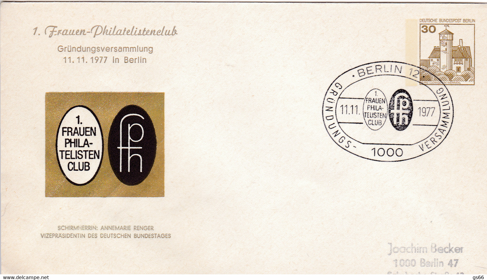 Berlin, PU 068 D2/002,  1. Frauen-Philatelistenclub - Privatumschläge - Gebraucht