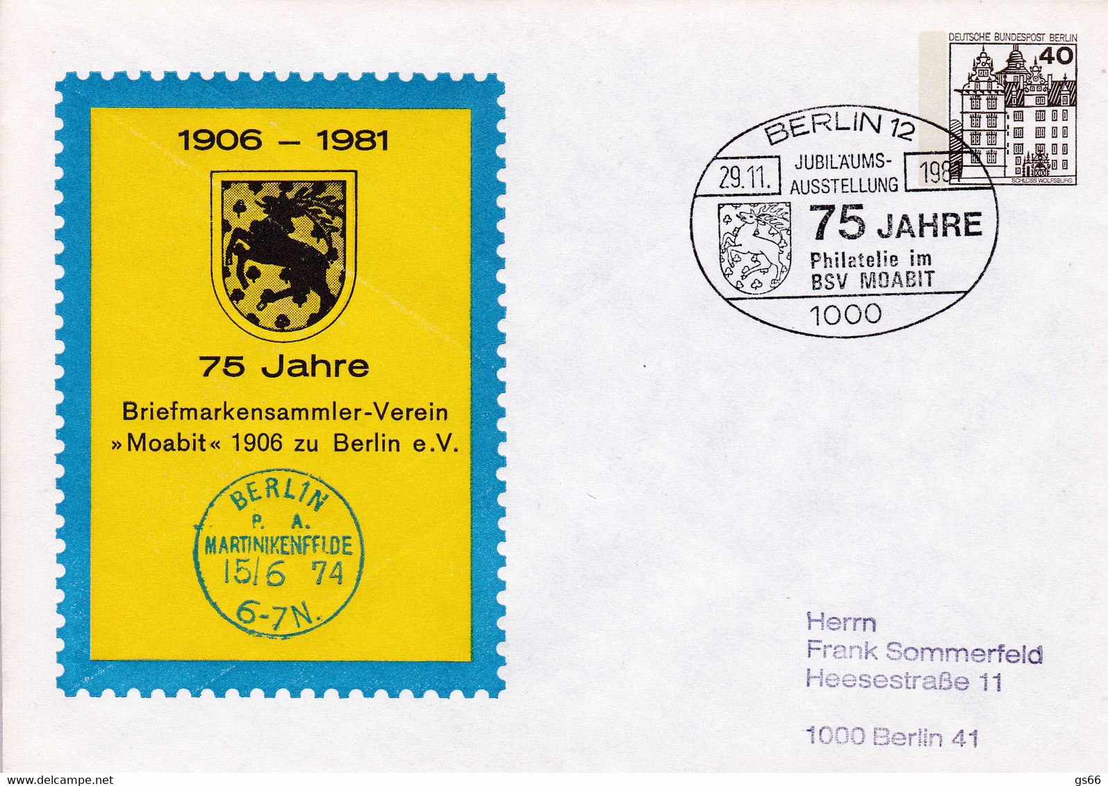 Berlin, PU 071 C2/007,  75 Jahre BSV Moabit Berlin - Privatumschläge - Gebraucht