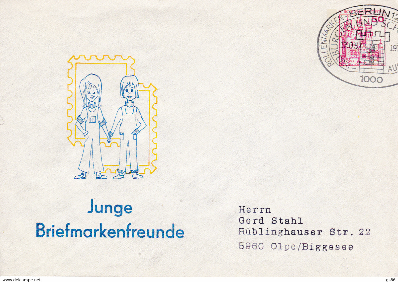 Berlin, PU 072 B1/001a,   Junge Briefmarkenfreunde, - Privatumschläge - Gebraucht