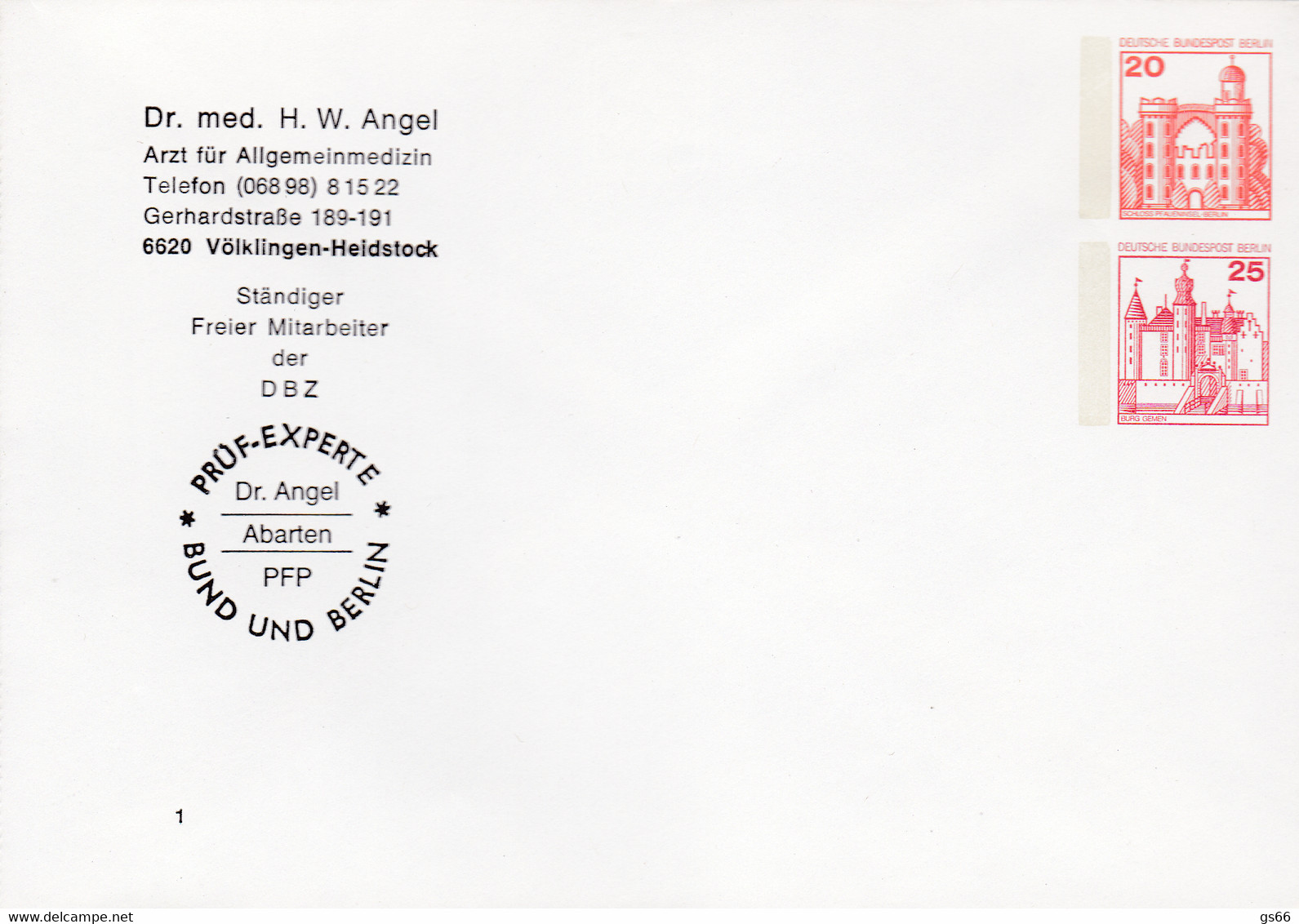 Berlin, PU 092 B2/001, Dr. Med. Angel - Private Covers - Mint