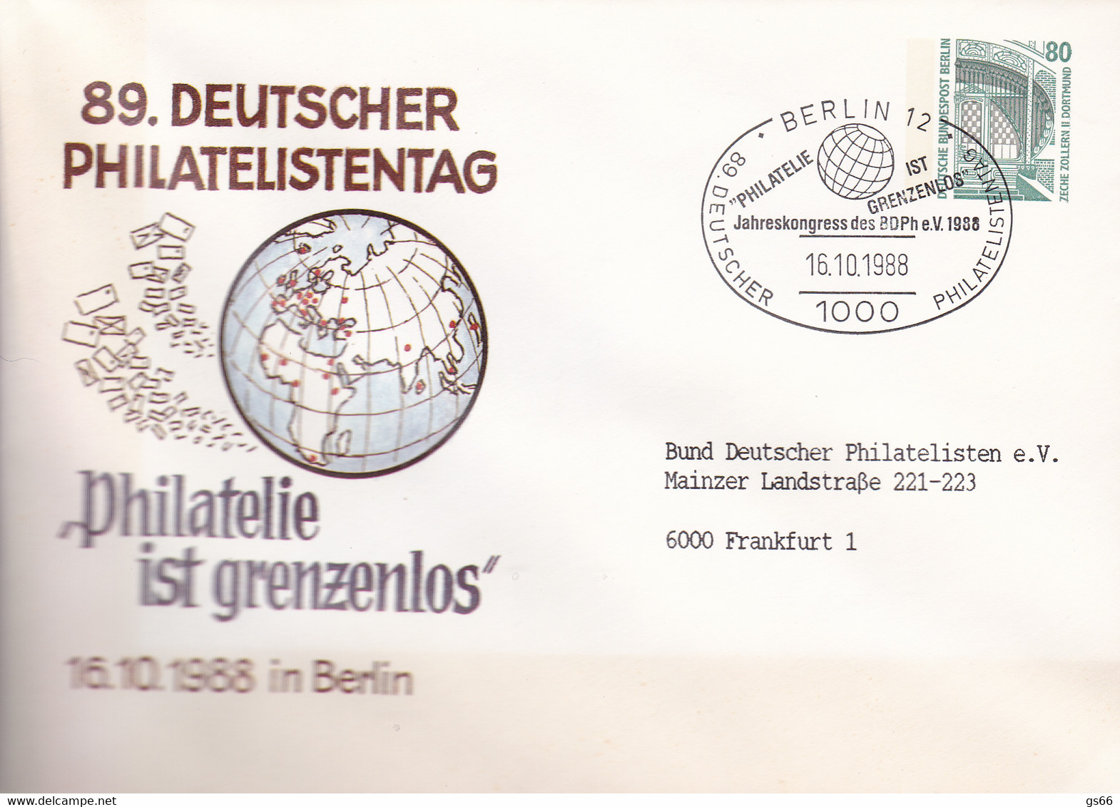 Berlin, PU 139 D2/002b,  89. Deutscher Philatelistentag 1988 - Privé Briefomslagen - Gebruikt