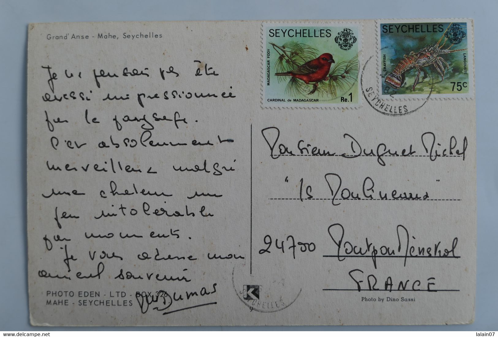 Carte Postale : SEYCHELLES : Mahe, Grand' Anse, Animé, 2 Timbres En 1982 - Seychelles