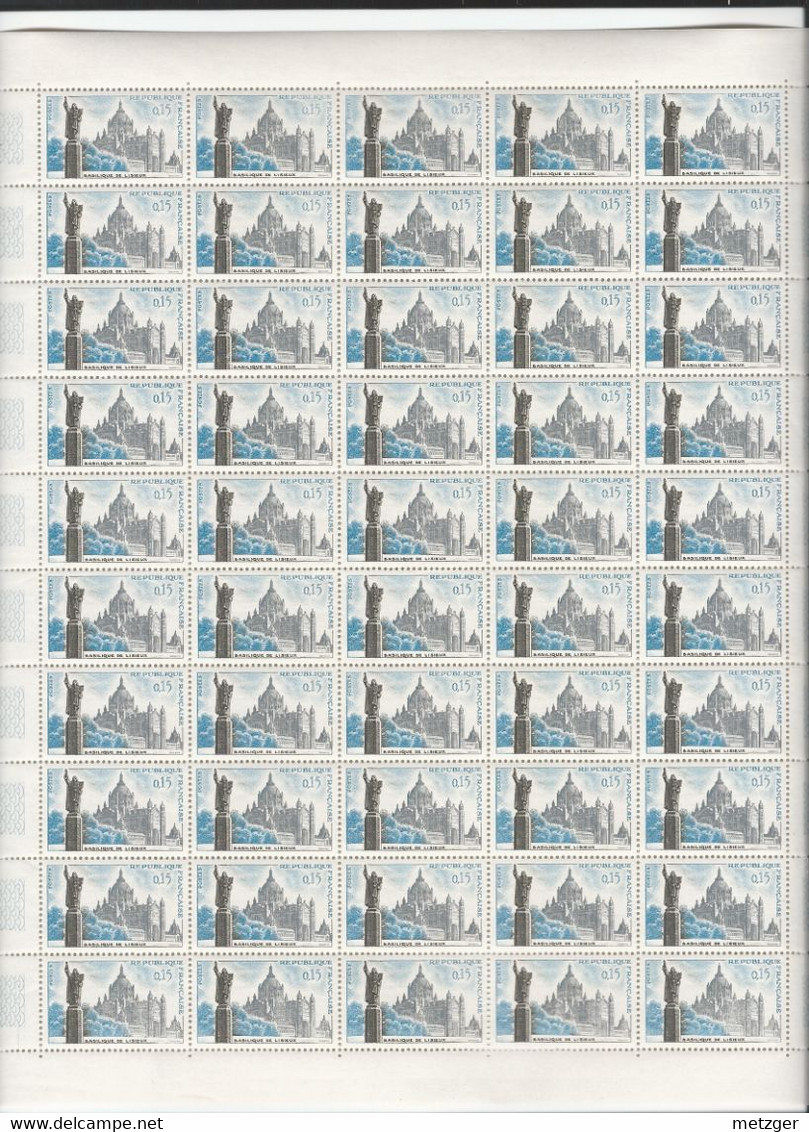 Feuille Complète De  50 Timbres Du N° 1268 Basilique De Lisieux . - Hojas Completas