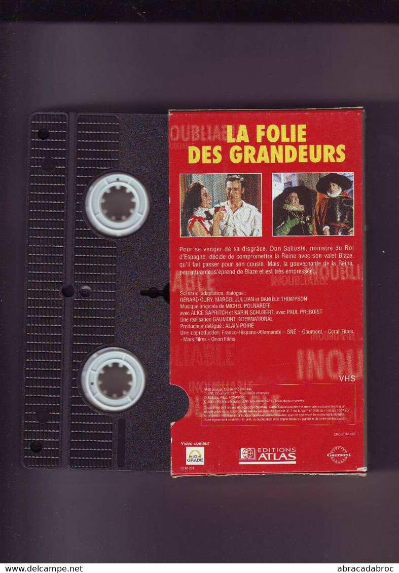 K7 Video La Folie Des Grandeurs -de Funes - Montand - / Gerard Oury - Commedia