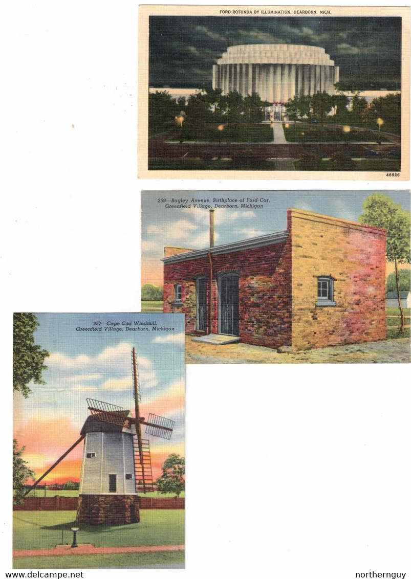 5 Different DEARBORN, Michigan, USA, Ford Rotunda, Old Linen Postcard - Dearborn