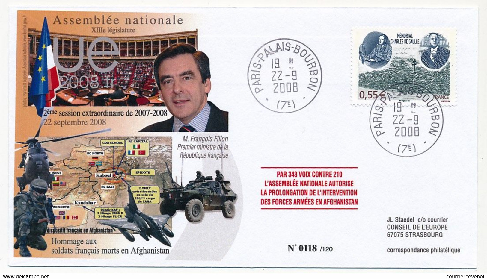 FRANCE - Oblit Temp. "Paris - Palais Bourbon" 22/9/2008 - Assemblée Nationale XIIIeme Législature - Storia Postale