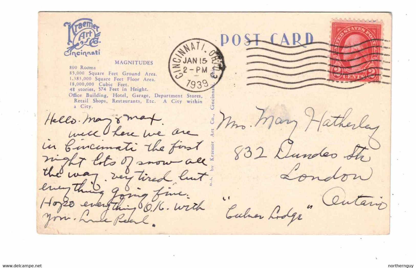 CINCINNATI, Ohio, USA, Carew Tower, Rates, 1939 Linen Postcard - Cincinnati