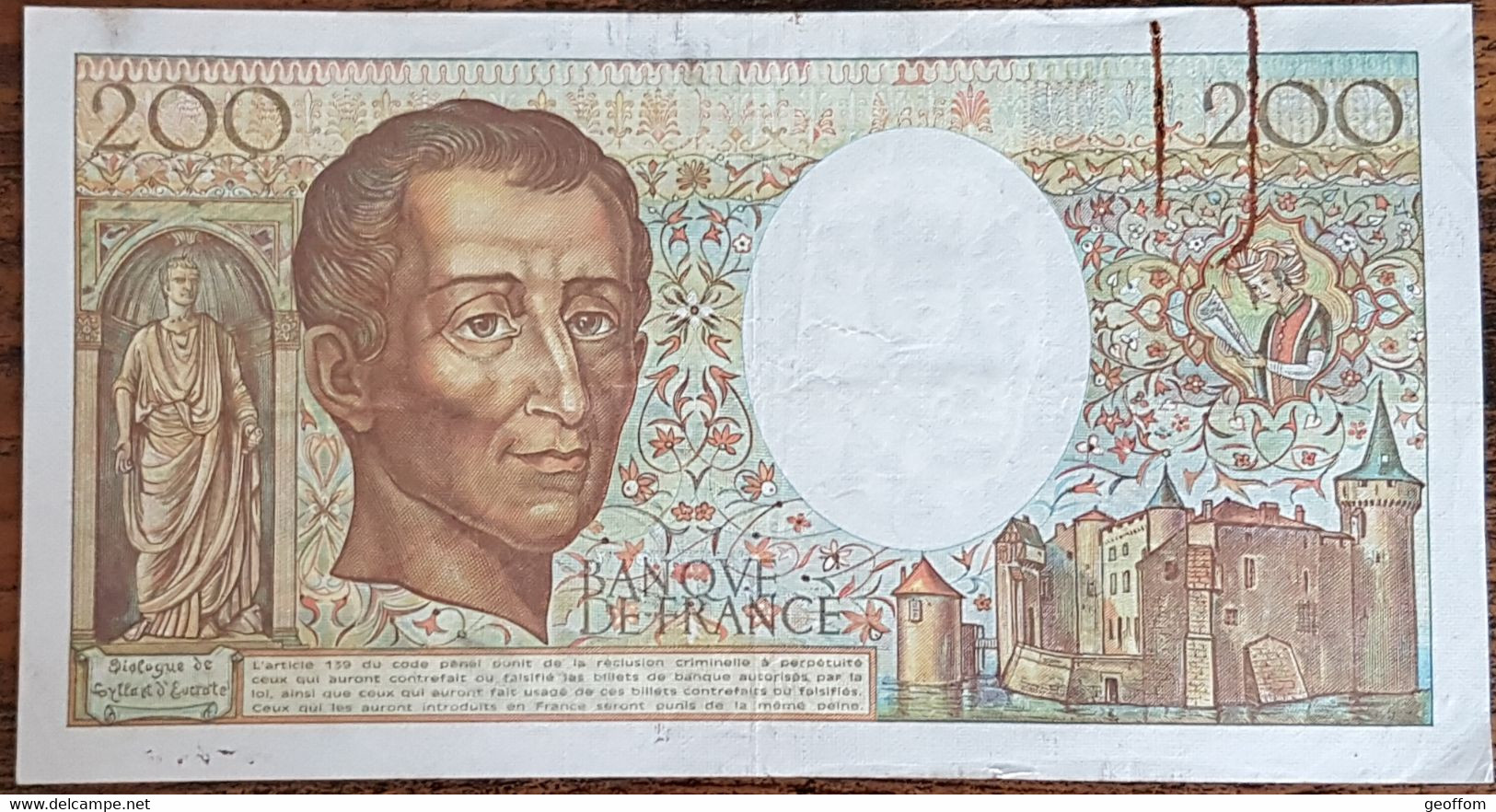 Billet 200 Francs Montesquieu 1991 FRANCE  B.089 - 200 F 1981-1994 ''Montesquieu''