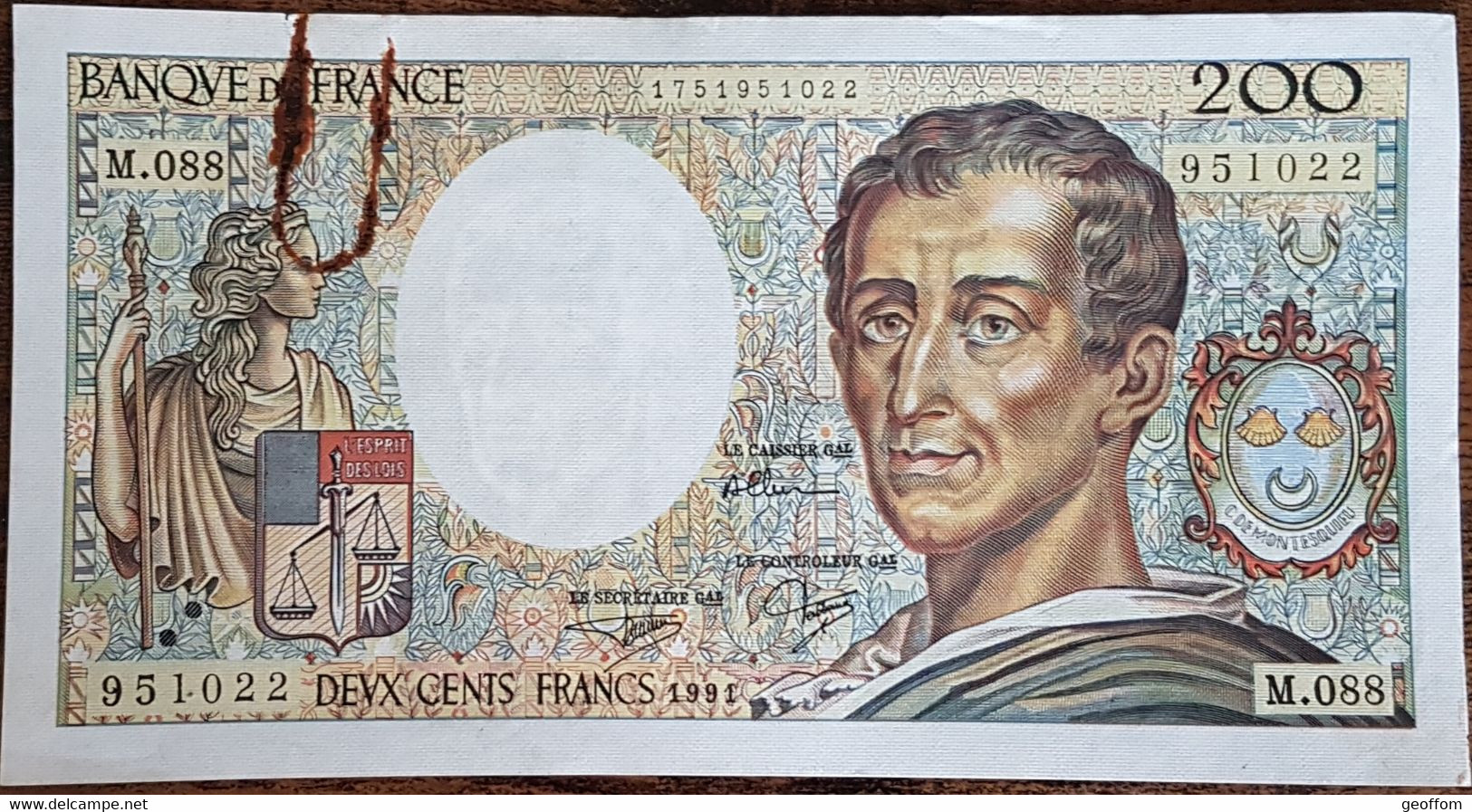 Billet 200 Francs Montesquieu 1991 FRANCE  M.088 - 200 F 1981-1994 ''Montesquieu''