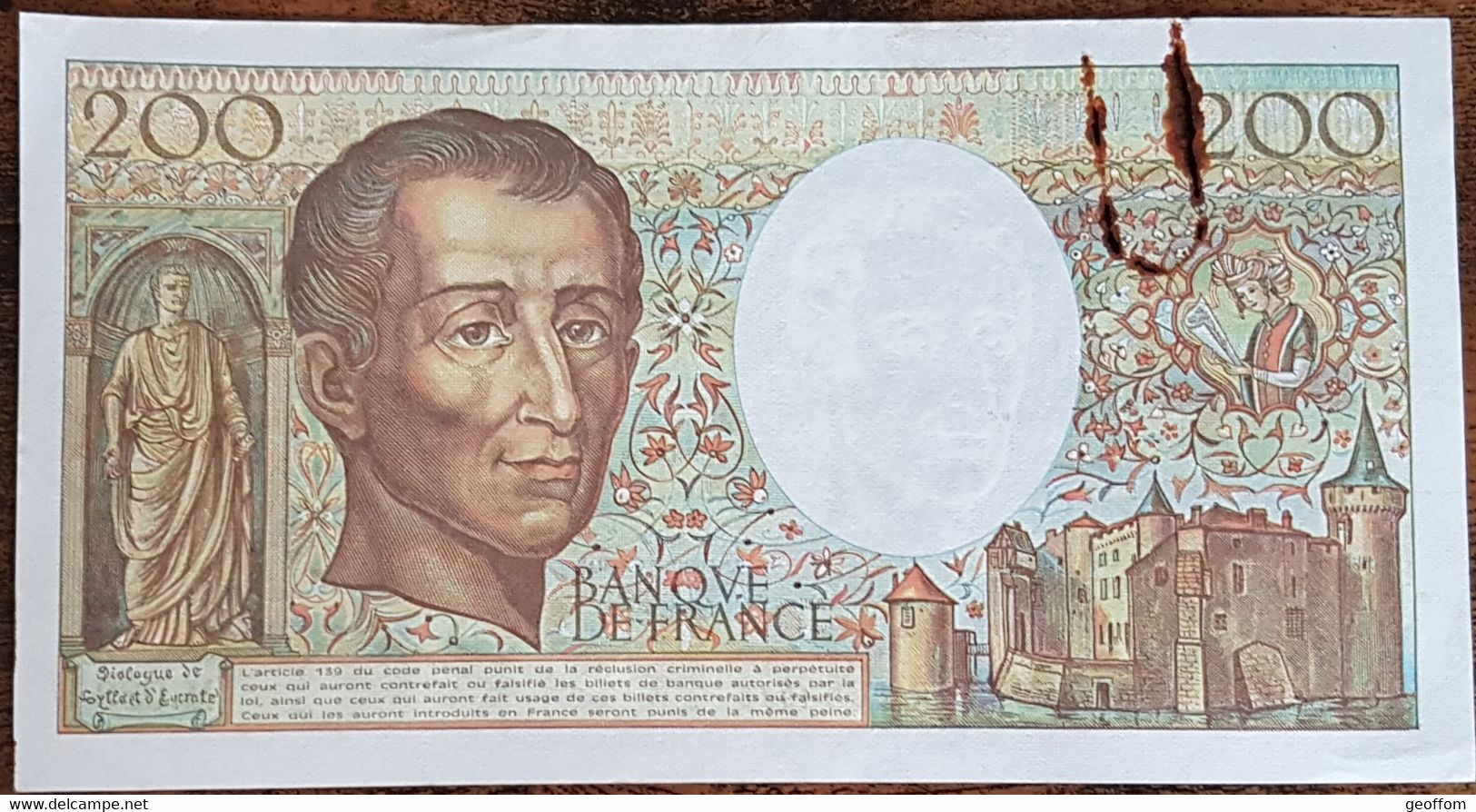Billet 200 Francs Montesquieu 1991 FRANCE  M.088 - 200 F 1981-1994 ''Montesquieu''