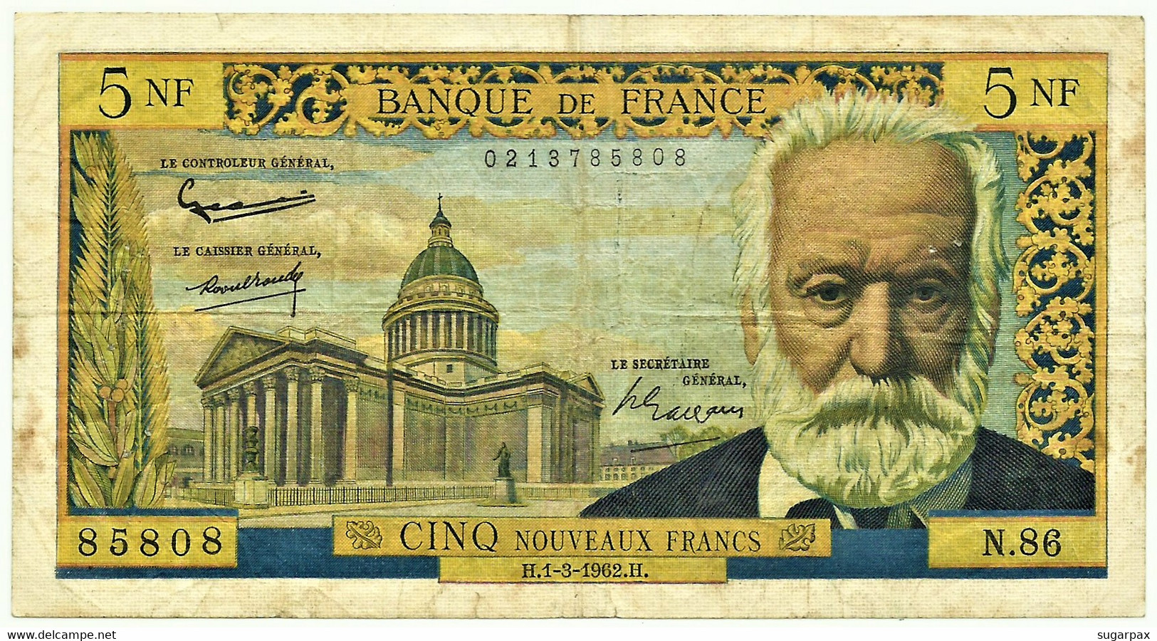 FRANCE - 5 Nouveaux Francs - 01.03.1962 - P 141 - " Victor Hugo " - 5 NF 1959-1965 ''Victor Hugo''