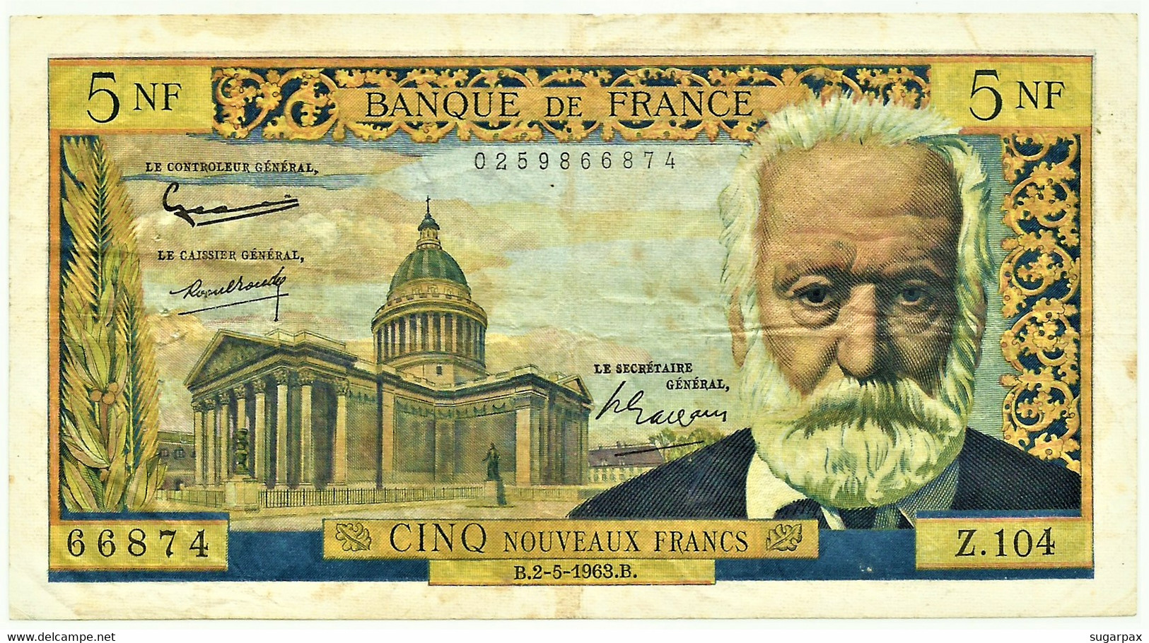 FRANCE - 5 Nouveaux Francs - 02.05.1963 - P 141 - " Victor Hugo " - 5 NF 1959-1965 ''Victor Hugo''