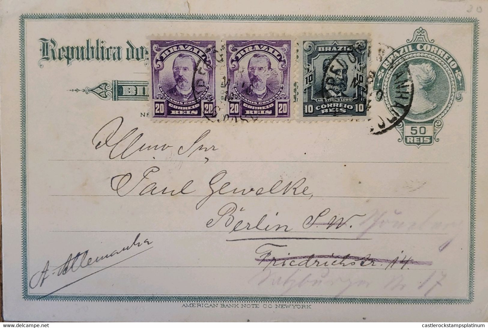 A) 1919, BRAZIL, POSTAL STATIONARY, FROM RIO DE JANEIRO TO GERMANY, BENJAMIN CONSTANT STAMP - Other & Unclassified