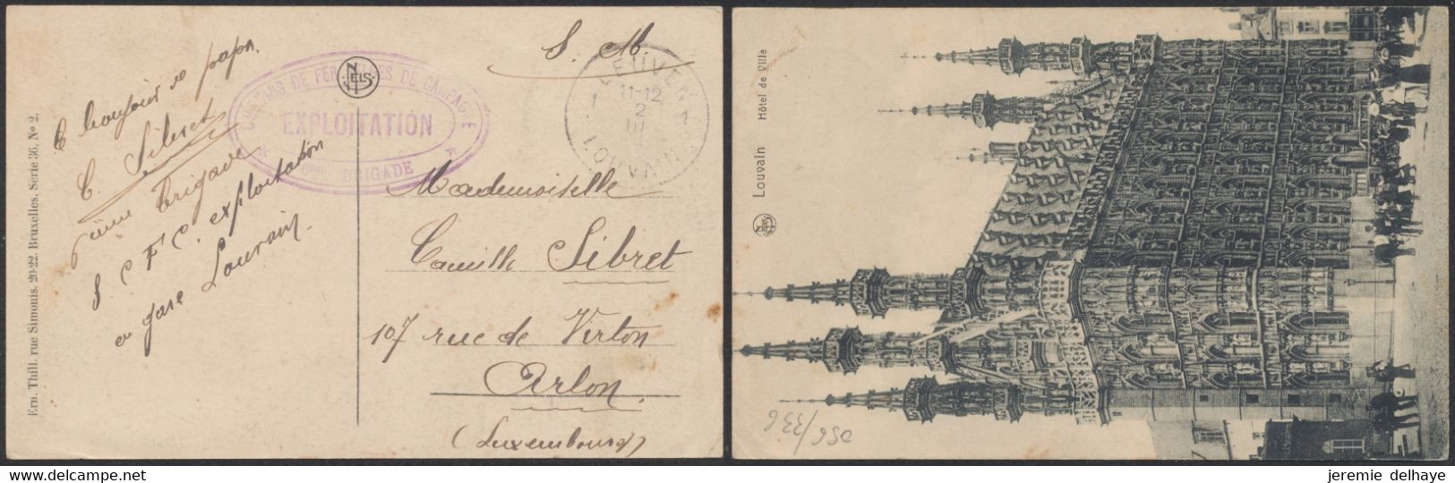 CP En S.M. Expédié De Louvain (1919) + Cachet "Chemins De Fer Belges De Campagne / 6e Brigade" > Arlon - Portofreiheit