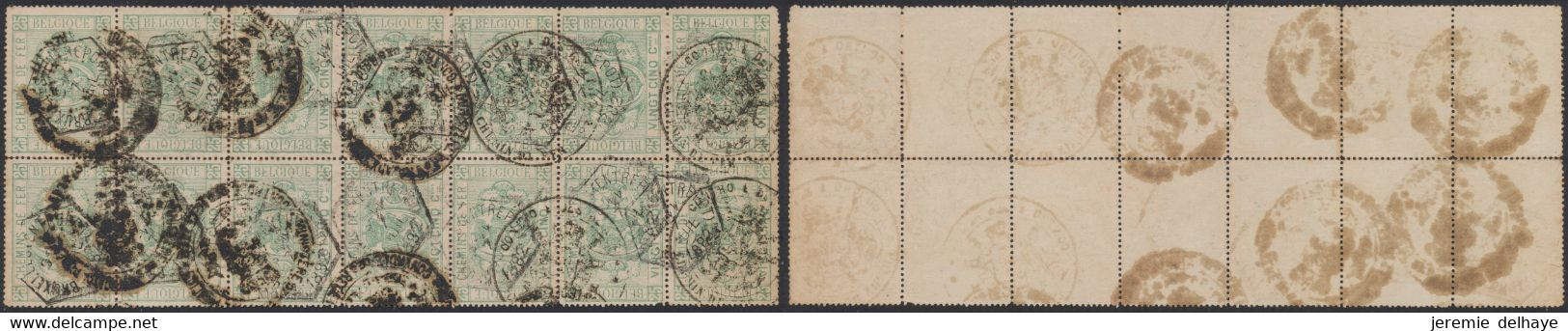 Chemin De Fer - TR3 En Bloc De 14 Timbres + Obl Hexagonale "Bruxelles (entrepôt)" Et Grand Cachet De Controle - Documenten & Fragmenten