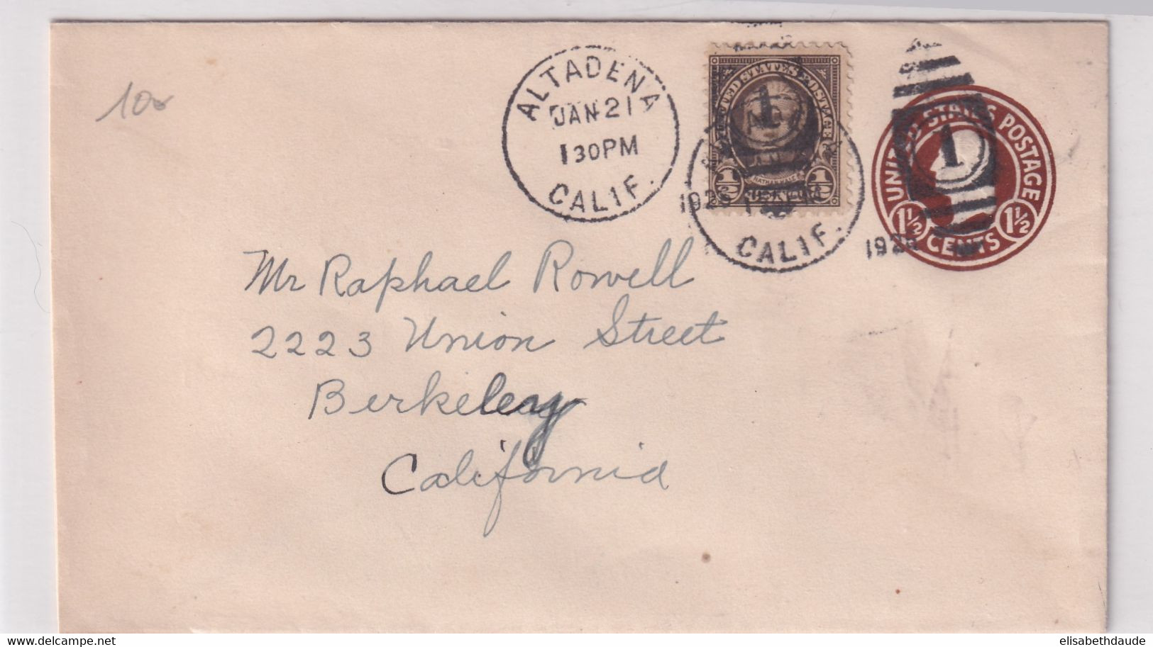 USA - 1925 - ENVELOPPE ENTIER De ALTADENA (CALIFORNIA) - 1921-40