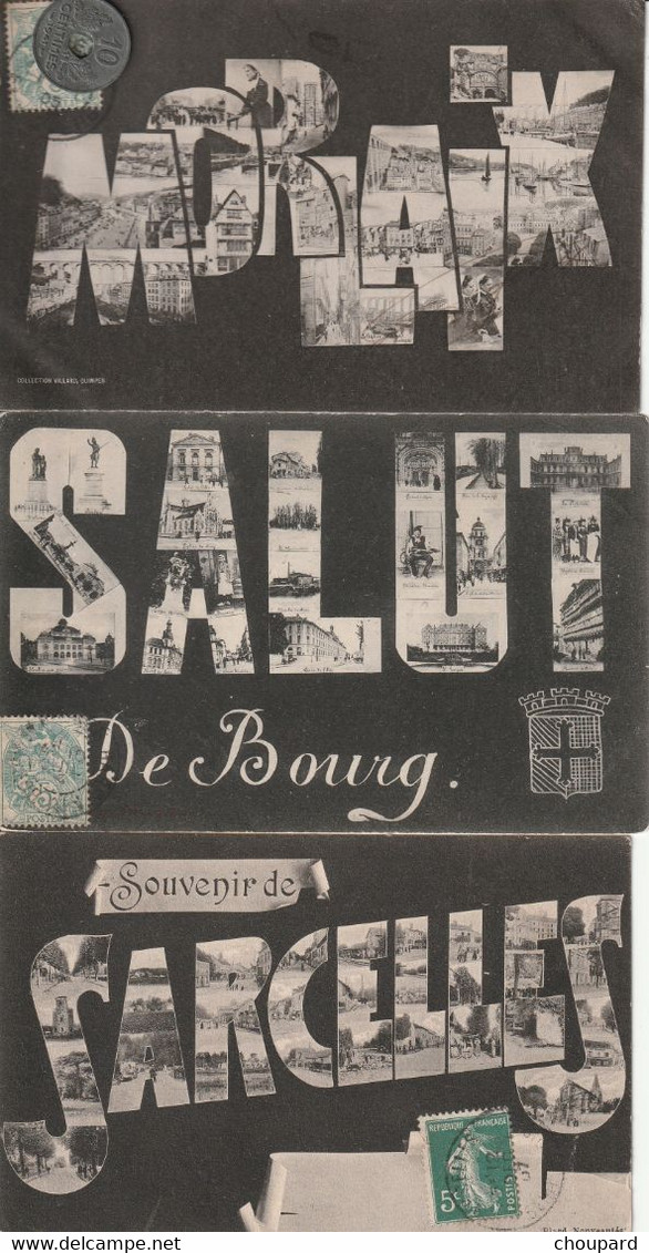 Lot De 5  CPA En Noir Et Blanc ,multi Vues Illustrées  Avec Mini CPA , BOURG  , SARCELLES ,  FOURAS   , Voir Description - Sonstige & Ohne Zuordnung