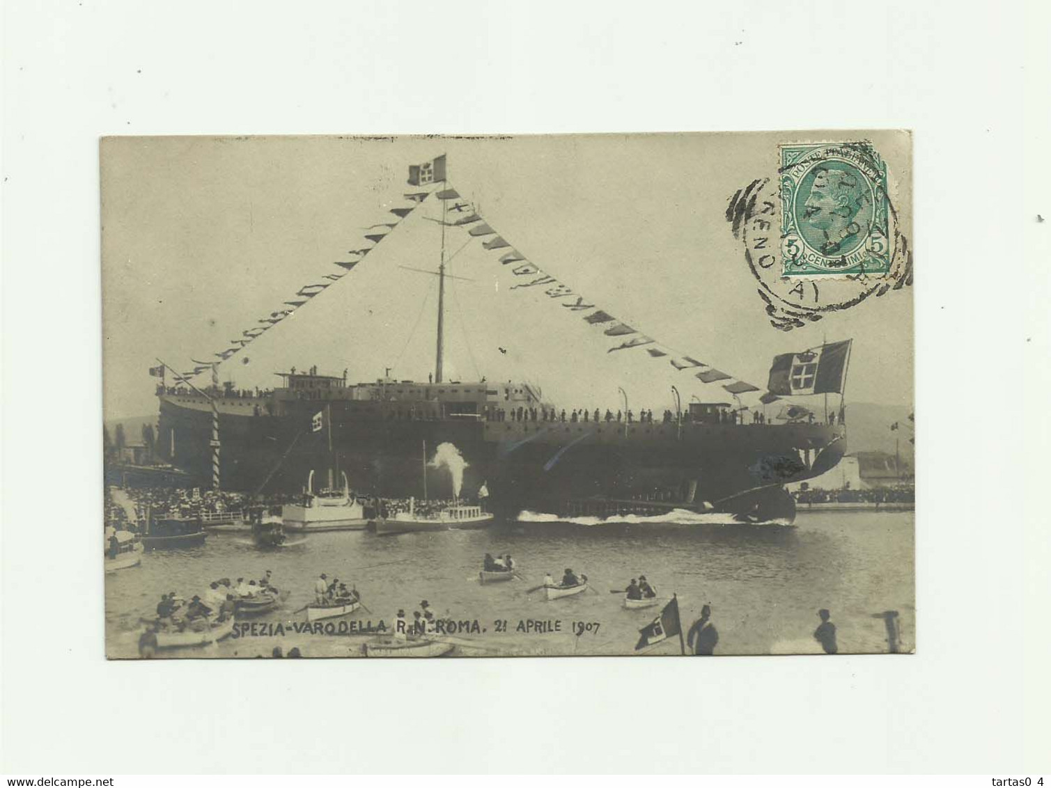 ITALIE - LA SPEZIA - CP PHOTO - Lancement Bateau Rn " Roma " 21 Aprile 1907 Beau Plan Animé Bon état - La Spezia