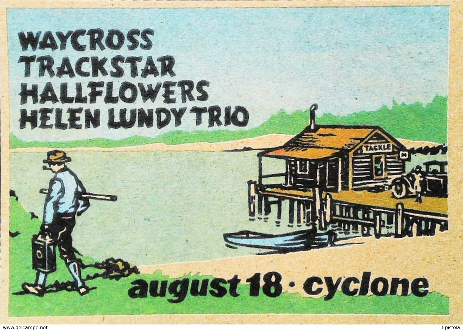 ► WACROSS TRACKSTAR HALLFLOWERS "Helen Lundy Trio"   Reproduction Carton Cardboard "Greetings From OCHO LOCO PRESS" - American Roadside