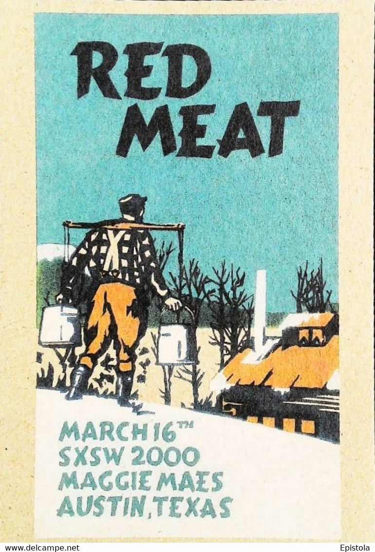 ► RED MEAT Maggie MAES AUSTIN Texas 1950's  - Reproduction Carton Cardboard Greetings From OCHO LOCO PRESS - Austin