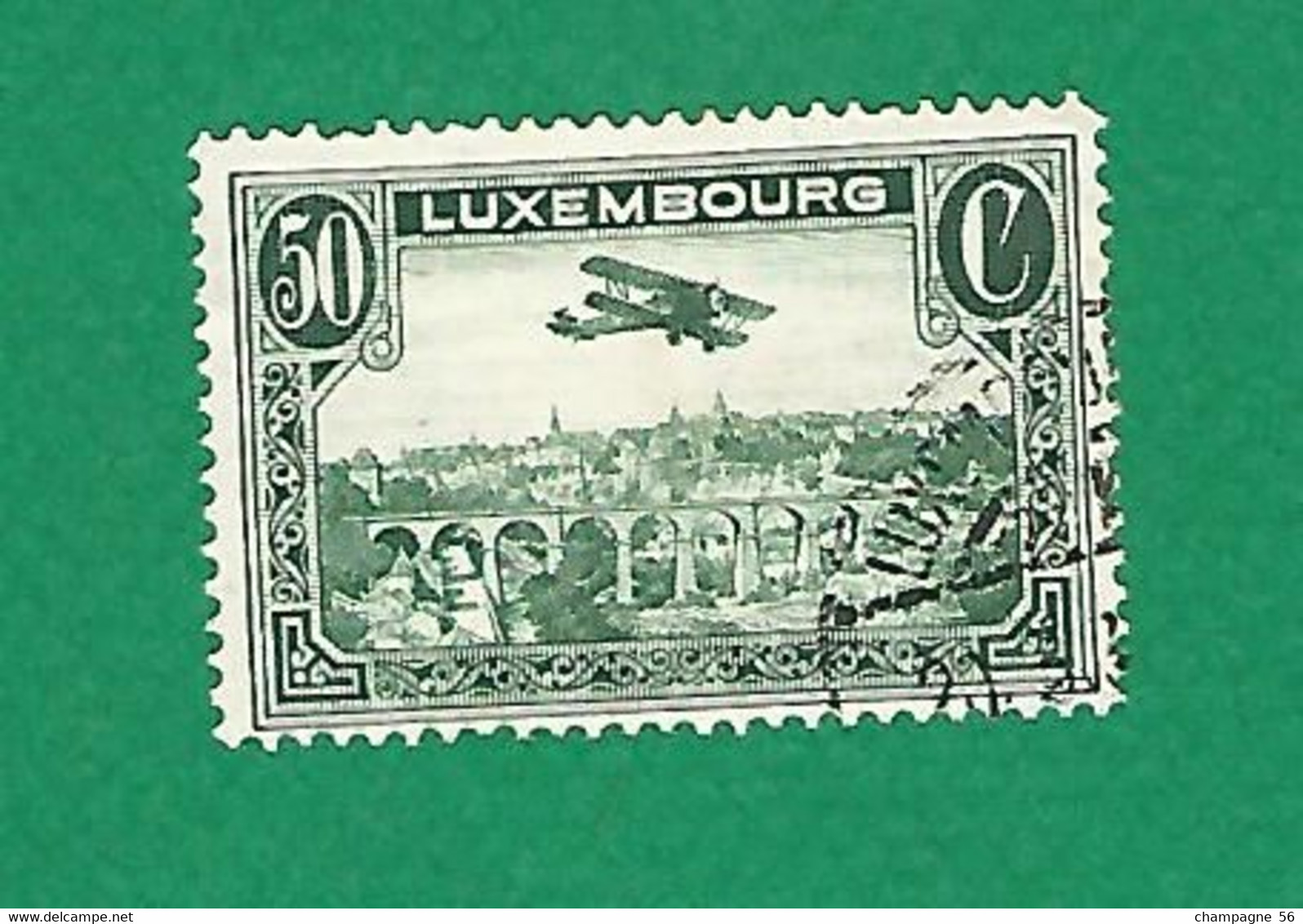 LUXEMBOURG POSTE AÉRIENNE 1931 / 1933 N° 1 VUE DE LA VILLE LUXEMBOURG 50 C VERT OBLITÉRÉ  CHARNIÈRE  LUXEMBOURG - Oblitérés