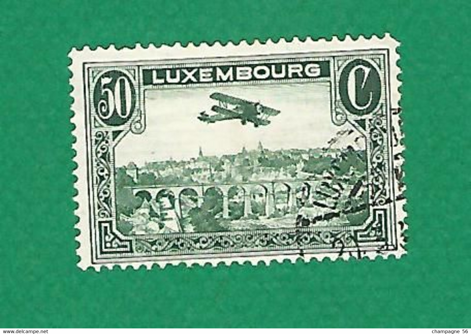 LUXEMBOURG POSTE AÉRIENNE 1931 / 1933 N° 1 VUE DE LA VILLE LUXEMBOURG 50 C VERT OBLITÉRÉ  CHARNIÈRE  LUXEMBOURG - Used Stamps