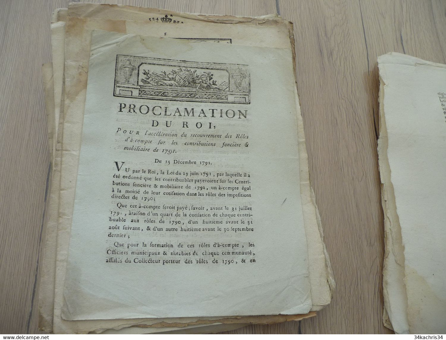 Proclamation Du Roi 15/12/1791 Accélération Des Recouvrements De Rôles - Wetten & Decreten