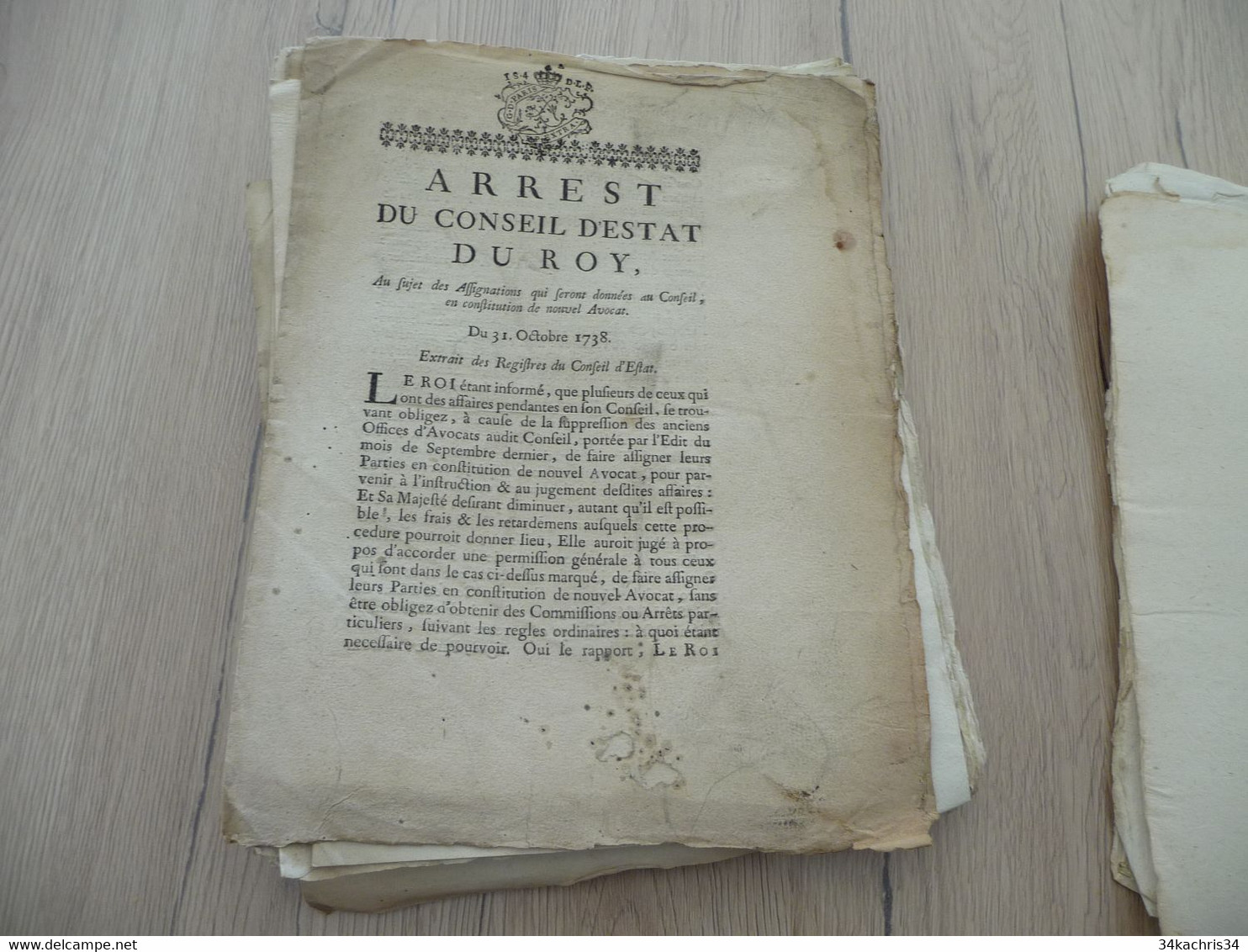 Arrest Du Conseil D'état Du Roi 31/10/1738 Assignations Données Au Conseil Nouvel Avocat En L'état Autographe Lagau - Gesetze & Erlasse