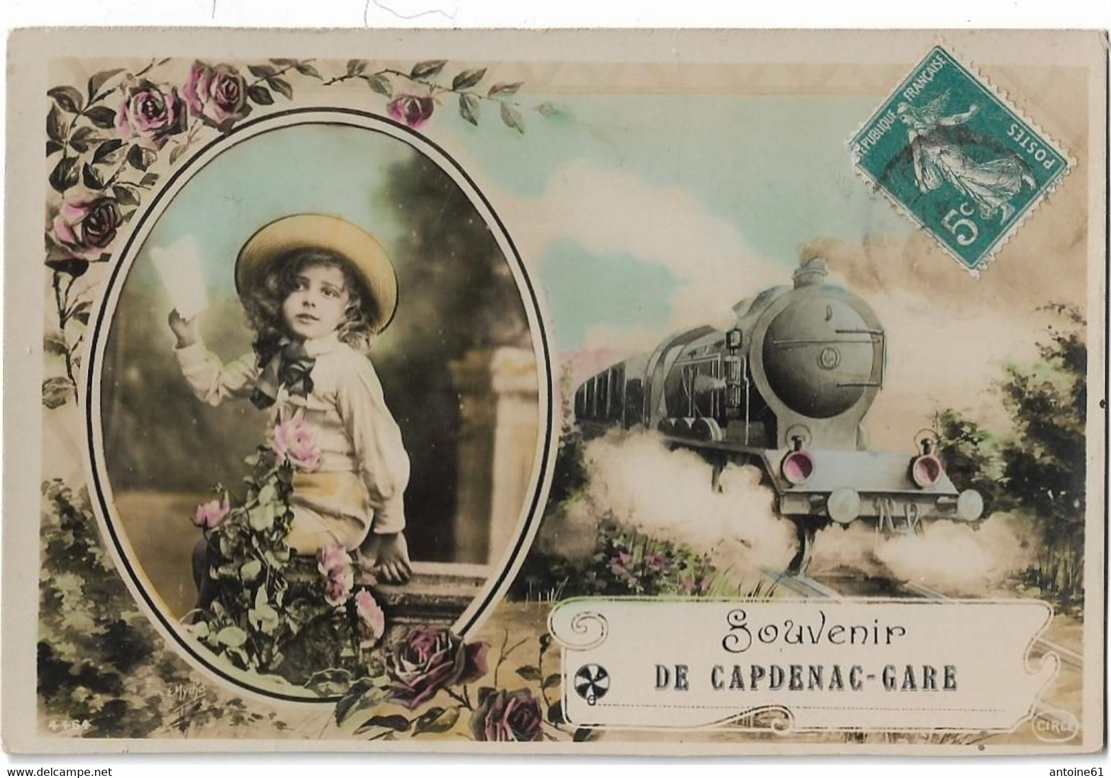 CAPDENAC-GARE - Souvenir (petite Fille Dans Un Médaillon Avec Des Roses Et Train) - Carte Colorisée - Andere & Zonder Classificatie