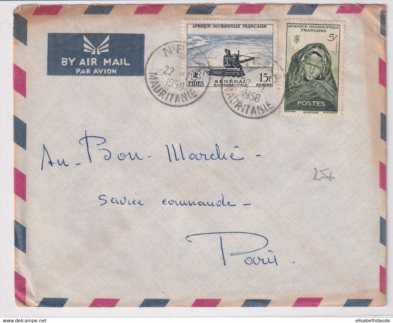 MAURITANIE / AOF - 1957 - ENVELOPPE De NEMA ! RARE => PARIS - FIDES - Cartas & Documentos