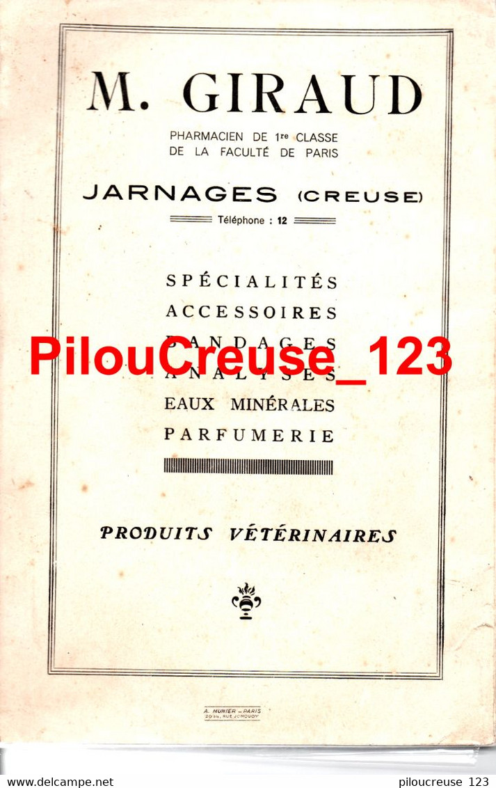 23 Creuse - JARNAGES - ALMANACH 1940 - "Offert Par La Pharmacie GIRAUD à Jarnages " - Grand Format : 1921-40