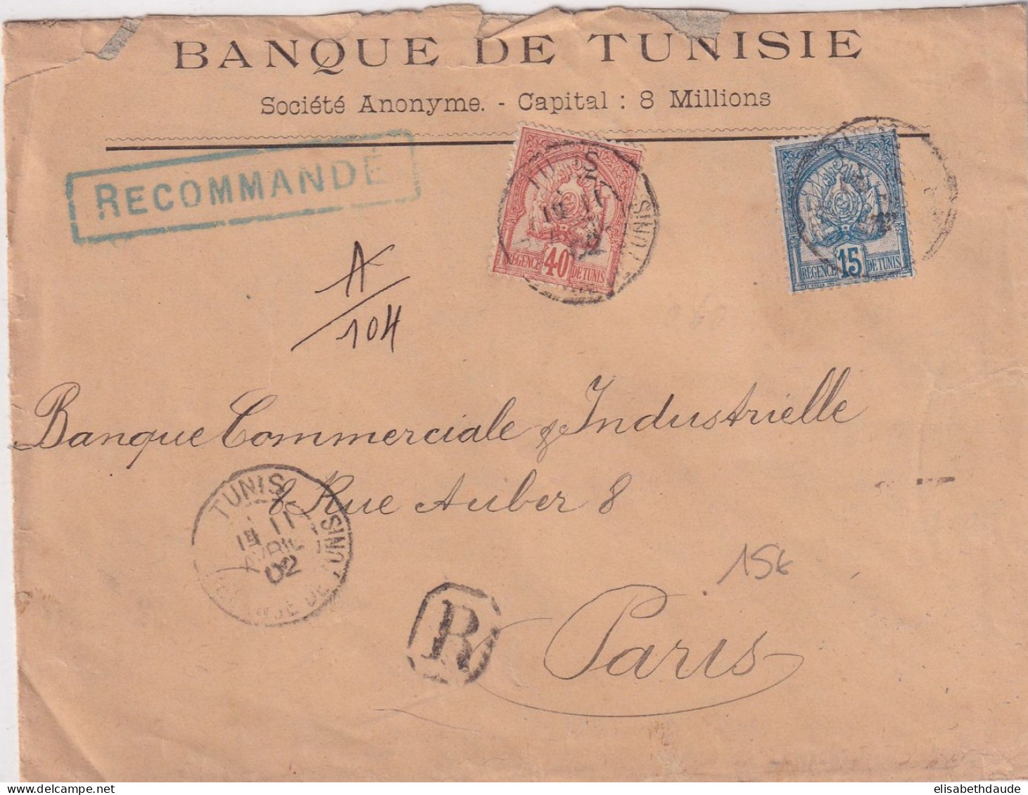 TUNISIE - 1902 - ENVELOPPE RECOMMANDEE De TUNIS => PARIS - Lettres & Documents