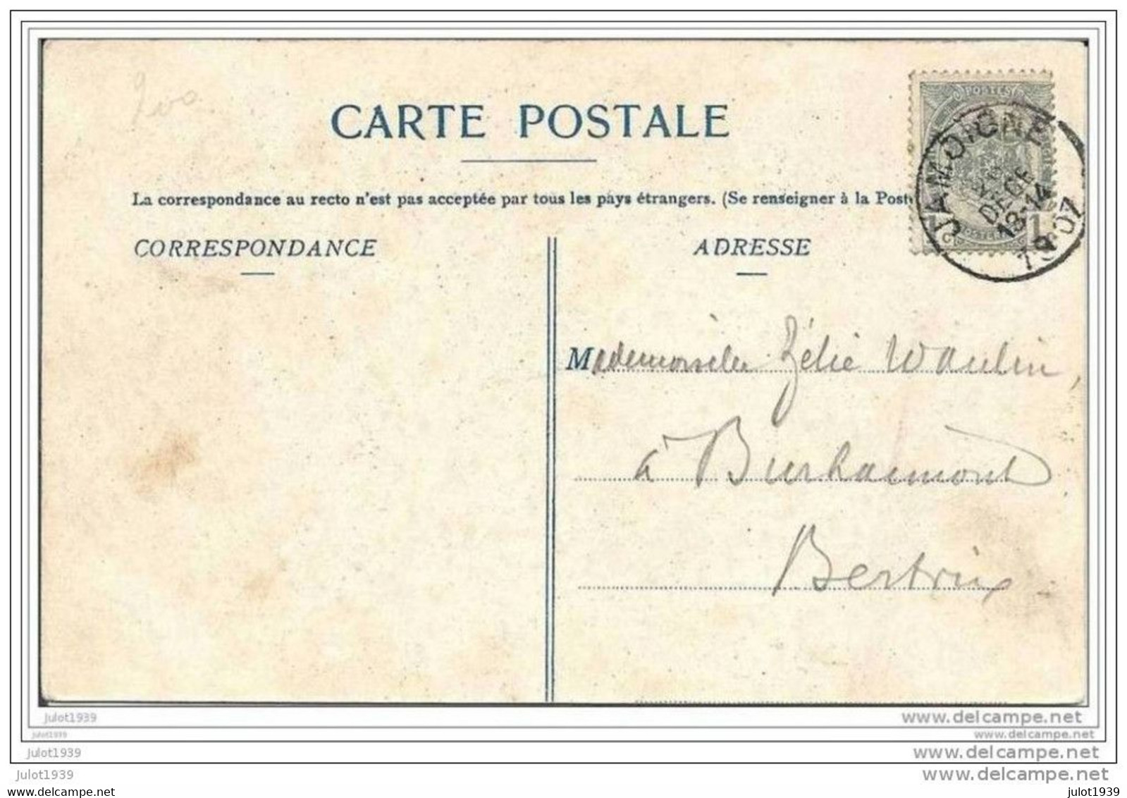 JAMOIGNE ..-- Le Château . 1907 Vers BERTRIX ( Melle Zélie WANLIN ) . Voir Verso . - Chiny