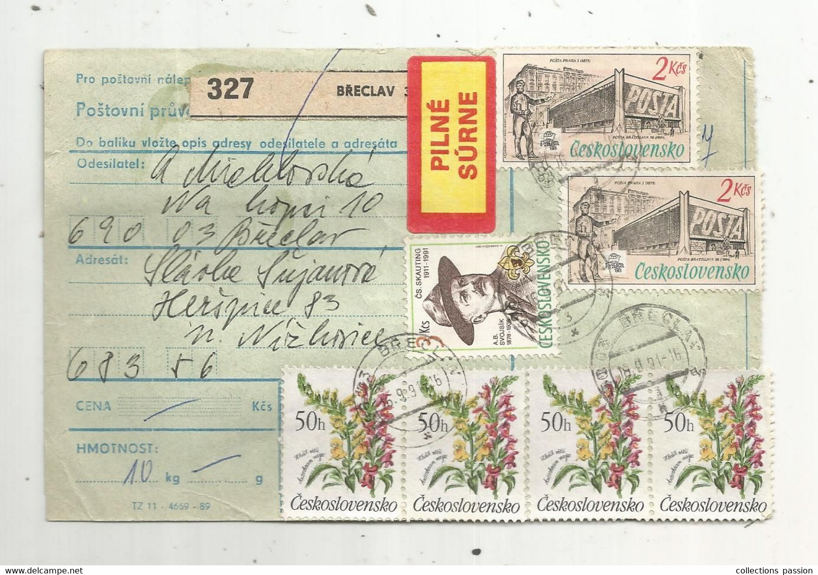 Tchecoslovaquie , Ceskoslovensko , 1990 , BRECLAV 327  , DRNOVICE , 12 Timbres , 2 Scans , Pilné Surne - Brieven En Documenten