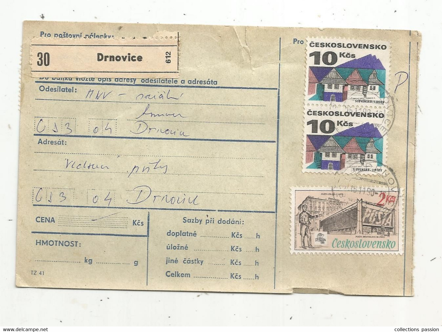 Tchecoslovaquie , Ceskoslovensko ,1990 ,DRNOVICE 30 , DRNOVICE , 8 Timbres , 2 Scans - Storia Postale