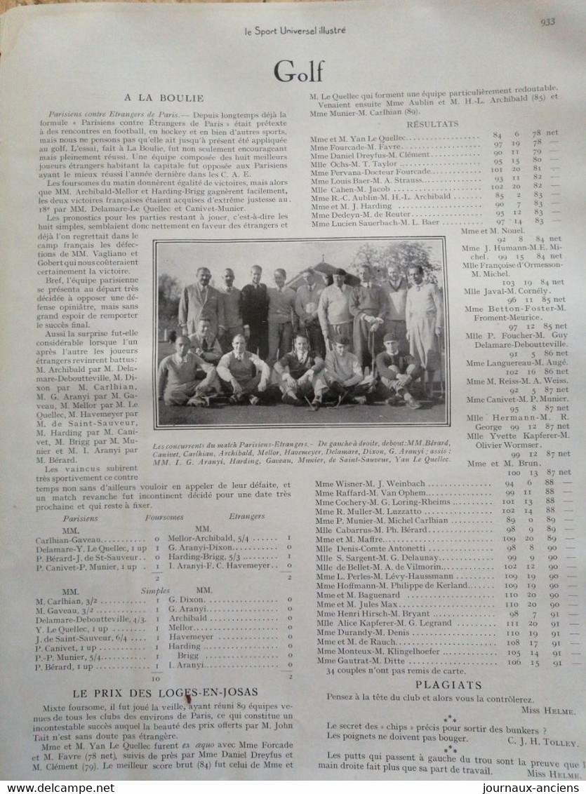 1935 GOLF - À LA BOULIE - PARISIENS CONTRE ÉTRANGERS - 1900 - 1949