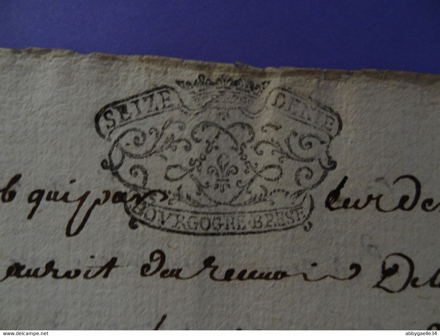 1722 Généralité De BOURGOGNE ET BRESSE Papier Timbré Du N°181de SEIZE DENIE Incomplet - Seals Of Generality