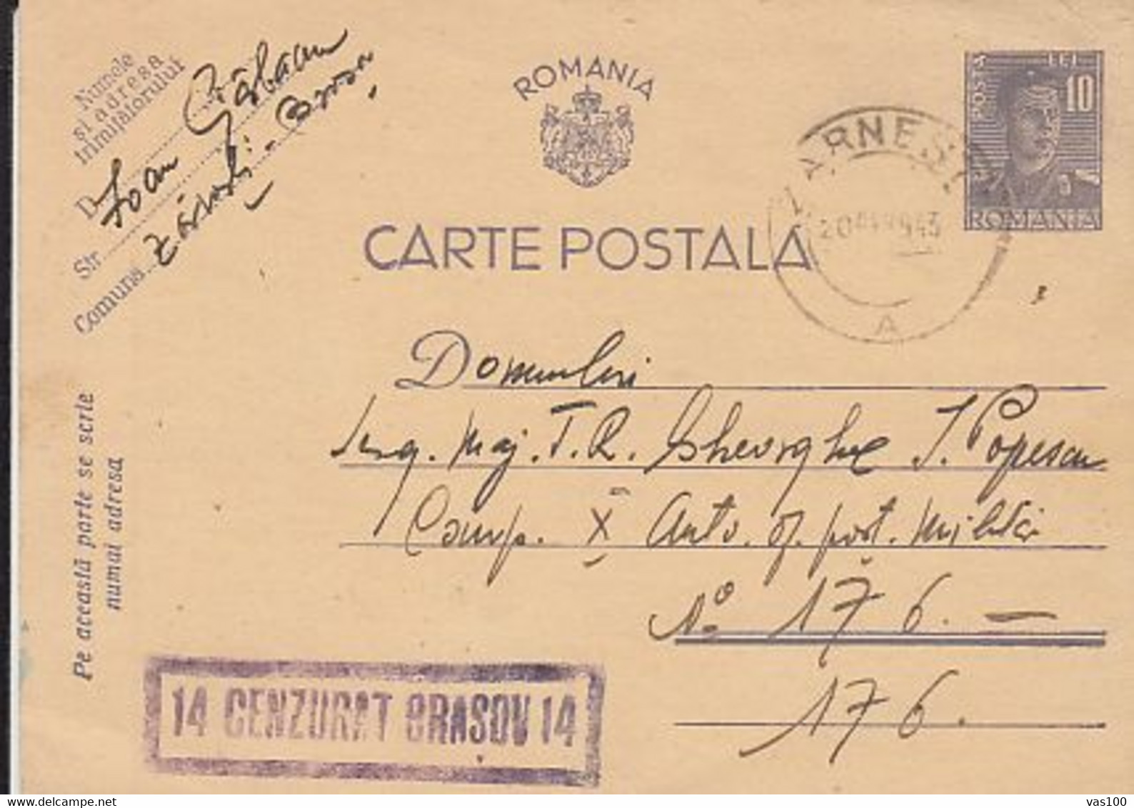 WW2 LETTERS, CENSORED BRASOV NR 14, KING MICHAEL PC STATIONERY, ENTIER POSTAL, 1943, ROMANIA - Storia Postale Seconda Guerra Mondiale