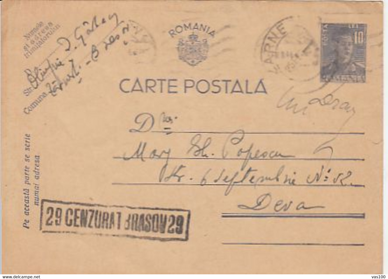 WW2 LETTERS, CENSORED BRASOV NR 29, KING MICHAEL PC STATIONERY, ENTIER POSTAL, 1944, ROMANIA - 2. Weltkrieg (Briefe)