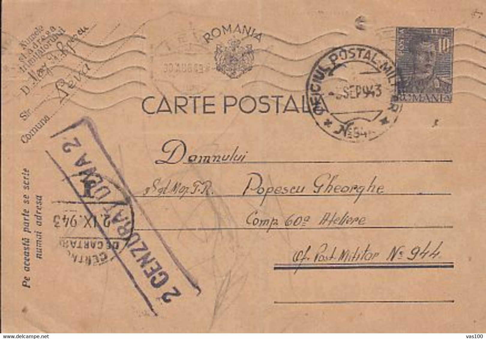 WW2 LETTERS, CENSORED DEVA NR 2, KING MICHAEL PC STATIONERY, ENTIER POSTAL, 1943, ROMANIA - 2. Weltkrieg (Briefe)