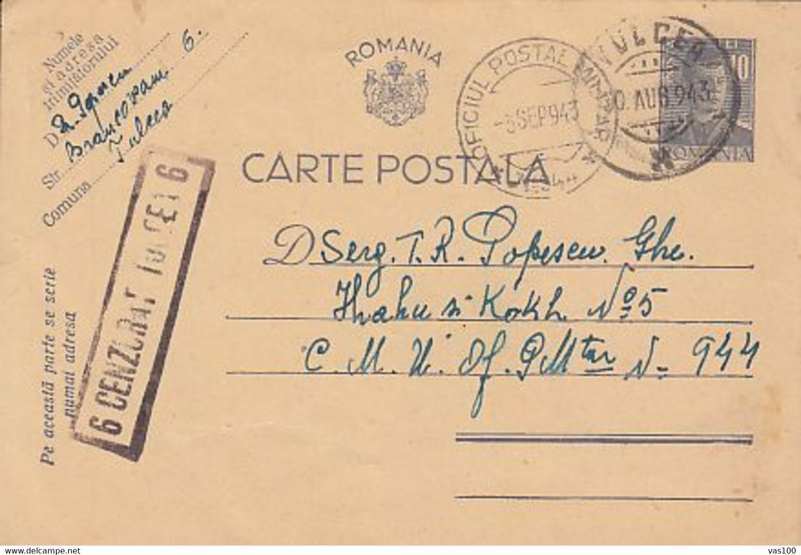 WW2 LETTERS, CENSORED TULCEA NR 6, MILITARY POST OFFICE NR 944, KING MICHAEL PC STATIONERY, ENTIER POSTAL, 1943, ROMANIA - Storia Postale Seconda Guerra Mondiale