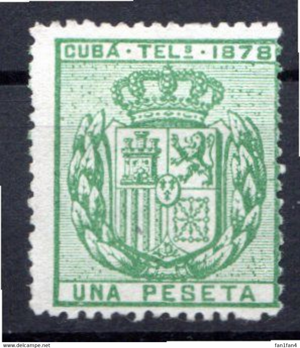 CUBA - (Occupation Espagnole) - 1878 - Télégraphe - N° 42 - 1 P. Vert-jaune - (Armoiries) - Telegraafzegels