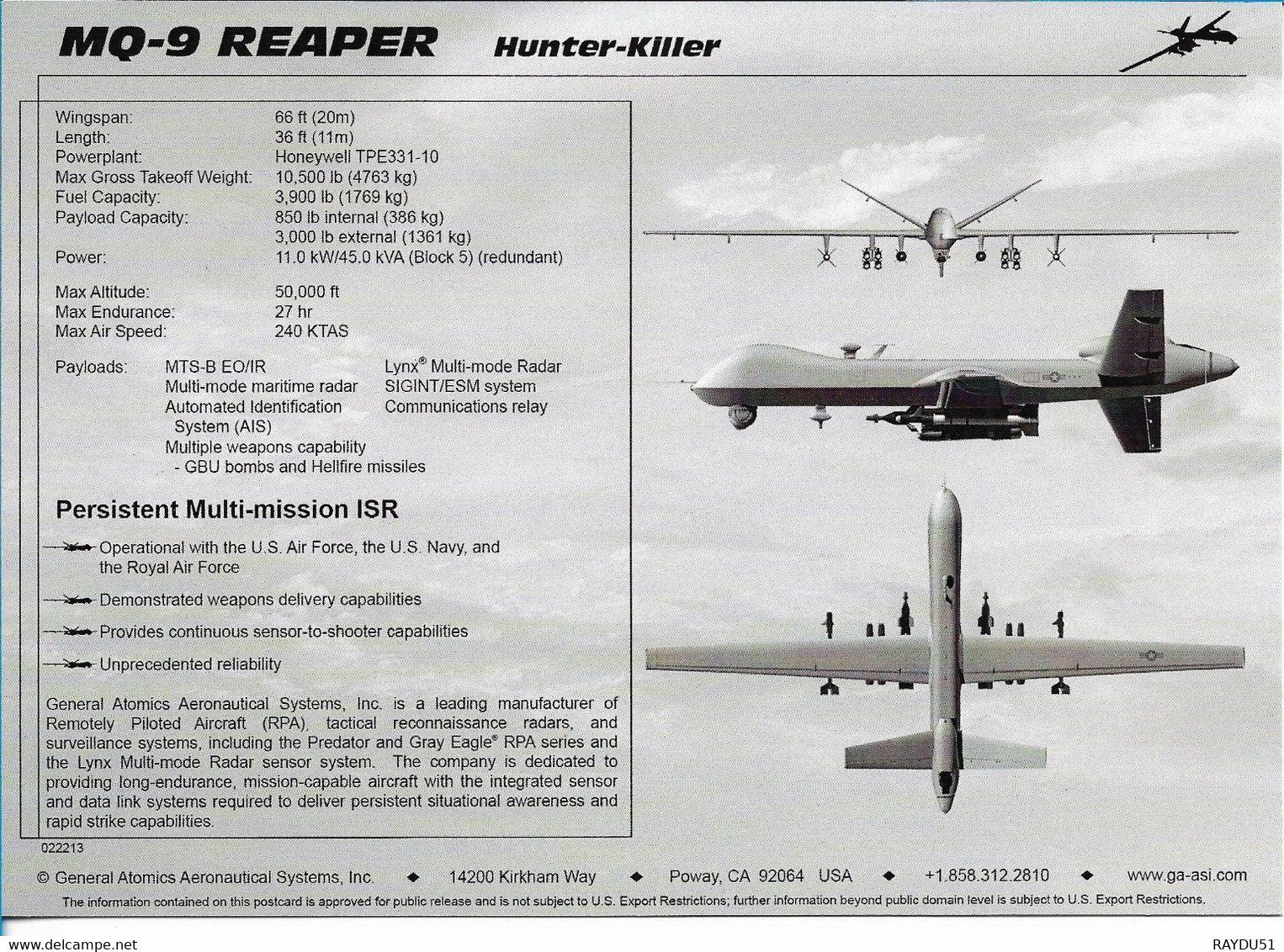 DRONE  MQ-9 REAPER  HUNTER KILLER - Aviation