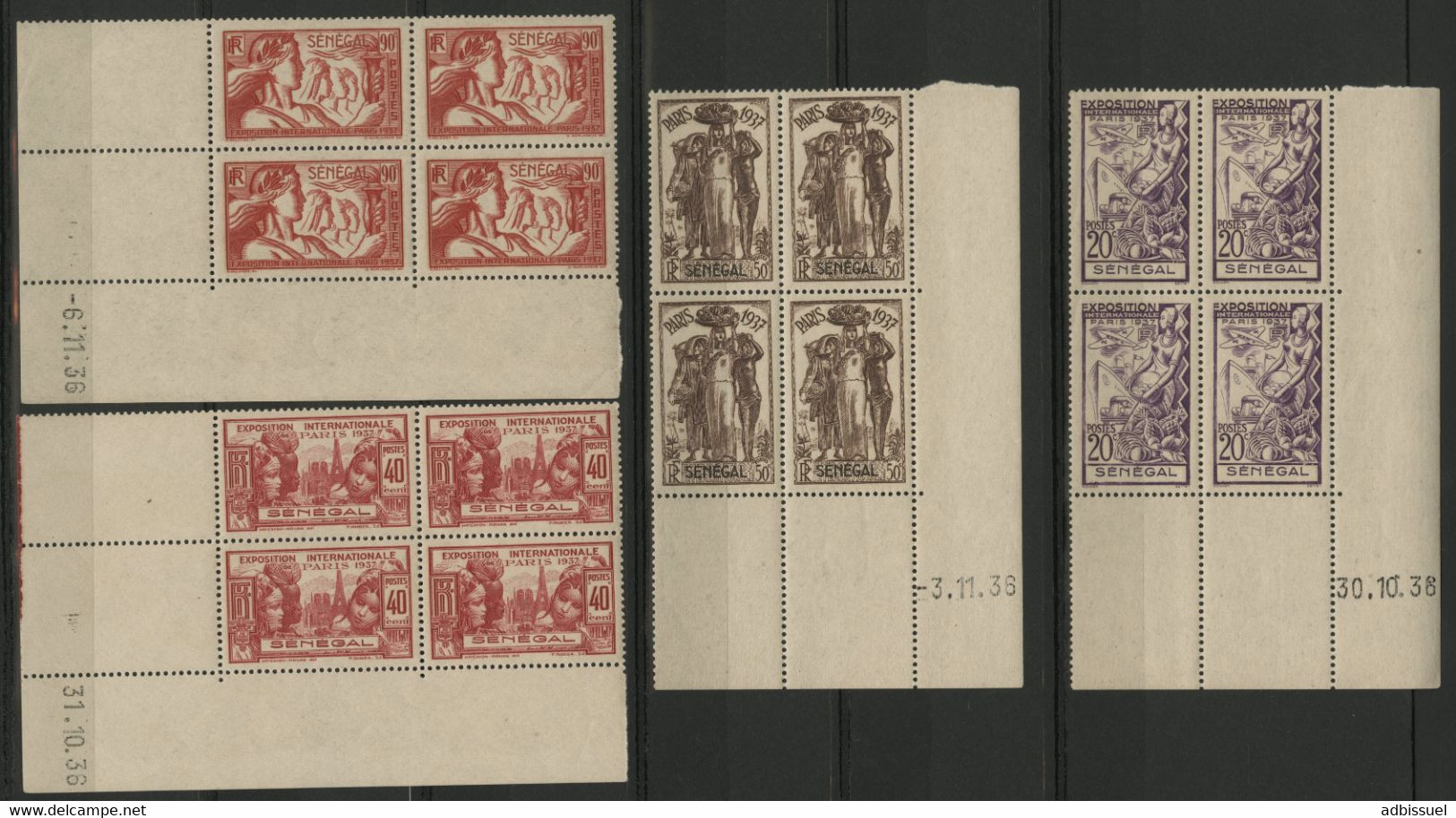 N° 138 + 140 + 142 + 142 SENEGAL 4 Blocs Avec COIN DATE. NEUFS ** (MNH). Exposition Universelle De Paris 1937". TB - Neufs