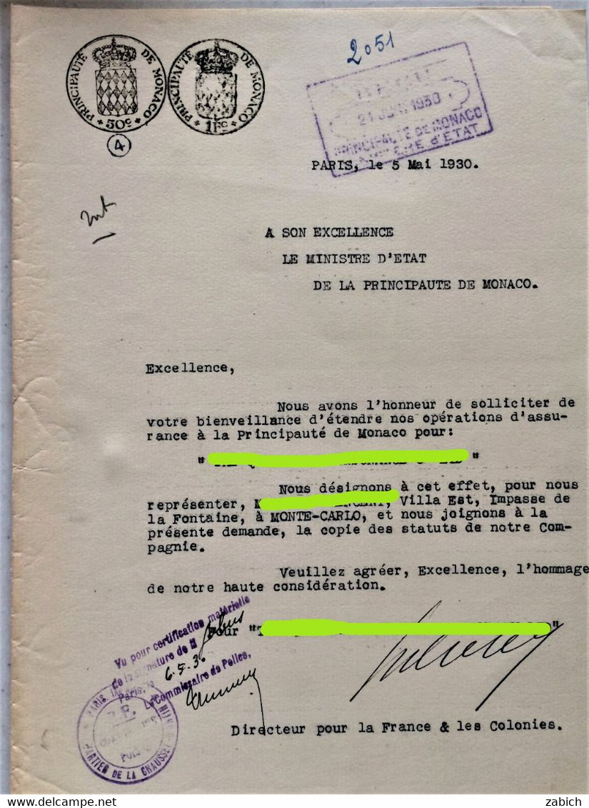FISCAUX DE MONACO PAPIER TIMBRE 1930 BLASON 50 C ET 1fC FILIRANE LOUIS  II - Fiscale Zegels