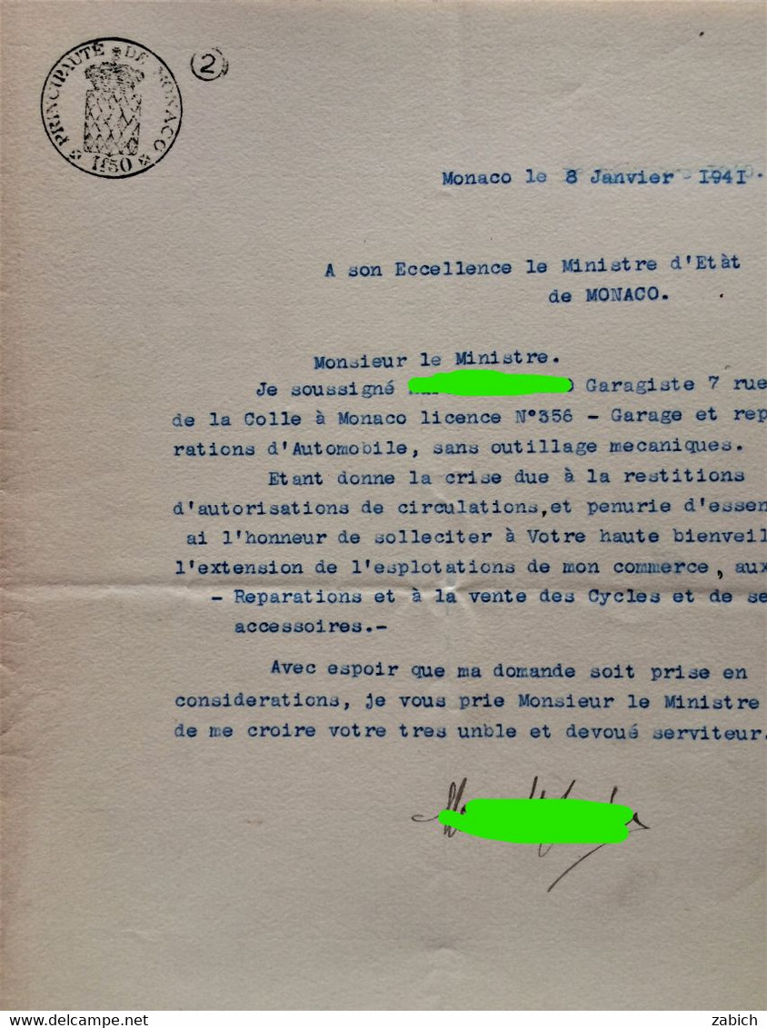 FISCAUX DE MONACO PAPIER TIMBRE 1941 BLASON 1f50 C  FILIRANE LOUIS  II - Steuermarken