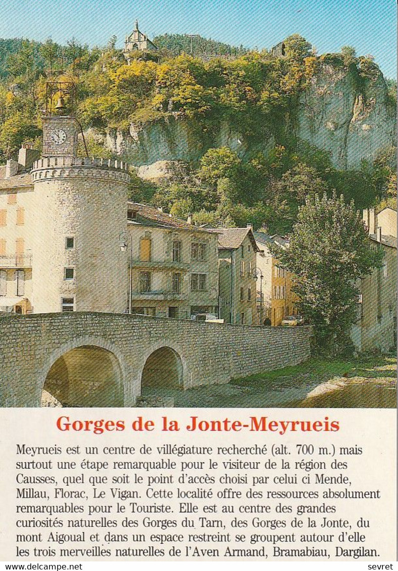 Gorges De La Jonte-Meyrueis. -  Le Pont Et La Tour De L'Horloge Dominés Par Le Rocher De La Vierge. CPM - Meyrueis