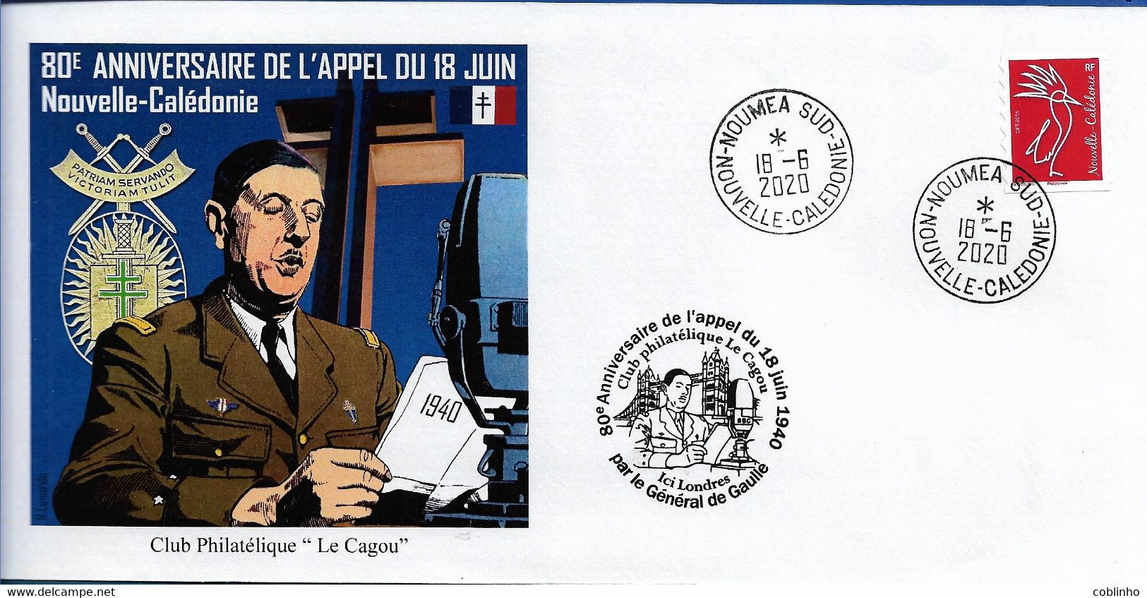 NOUVELLE CALEDONIE (New Caledonia)- Enveloppe événementielle Avec Timbre Personnalisé - 2020 - De Gaulle - Appel 18 Juin - Lettres & Documents